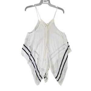 Madberry Ivory Knit Poncho Tank Top Women's L Corset Tie at Neck, Navy Stripe